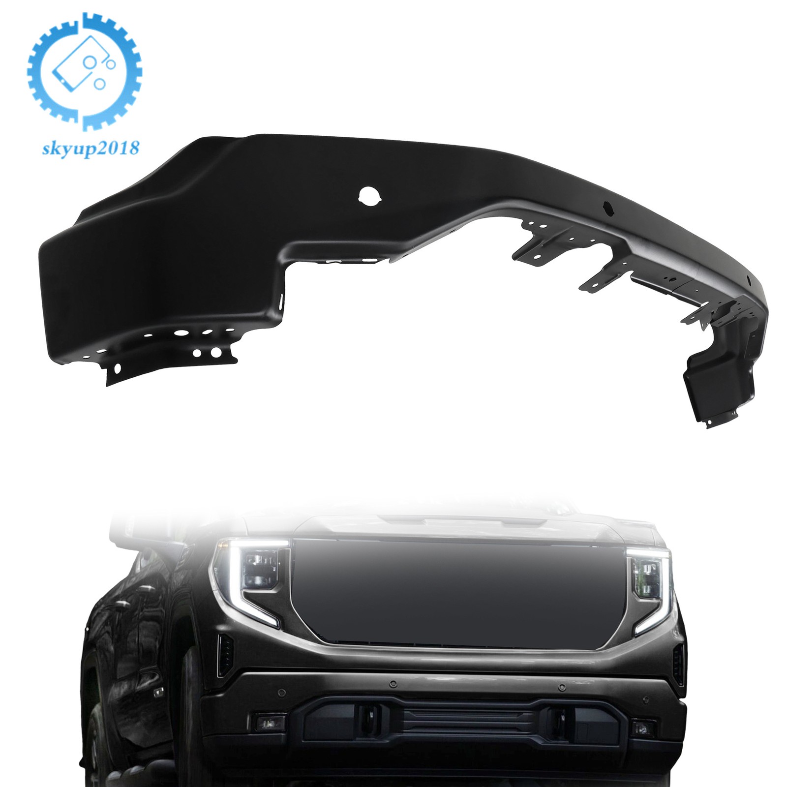 GM1002899 Black Split Front Bumper With Sensor Holes For GMC Sierra 1500 2022-25