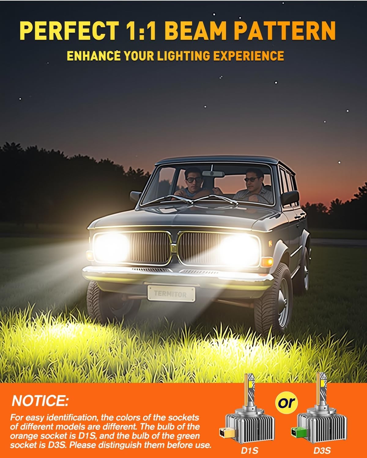 TERMITOR D1S LED Headlight Bulb 60000LM Super Bright Hi/Low Beam Xenon HID 6500K