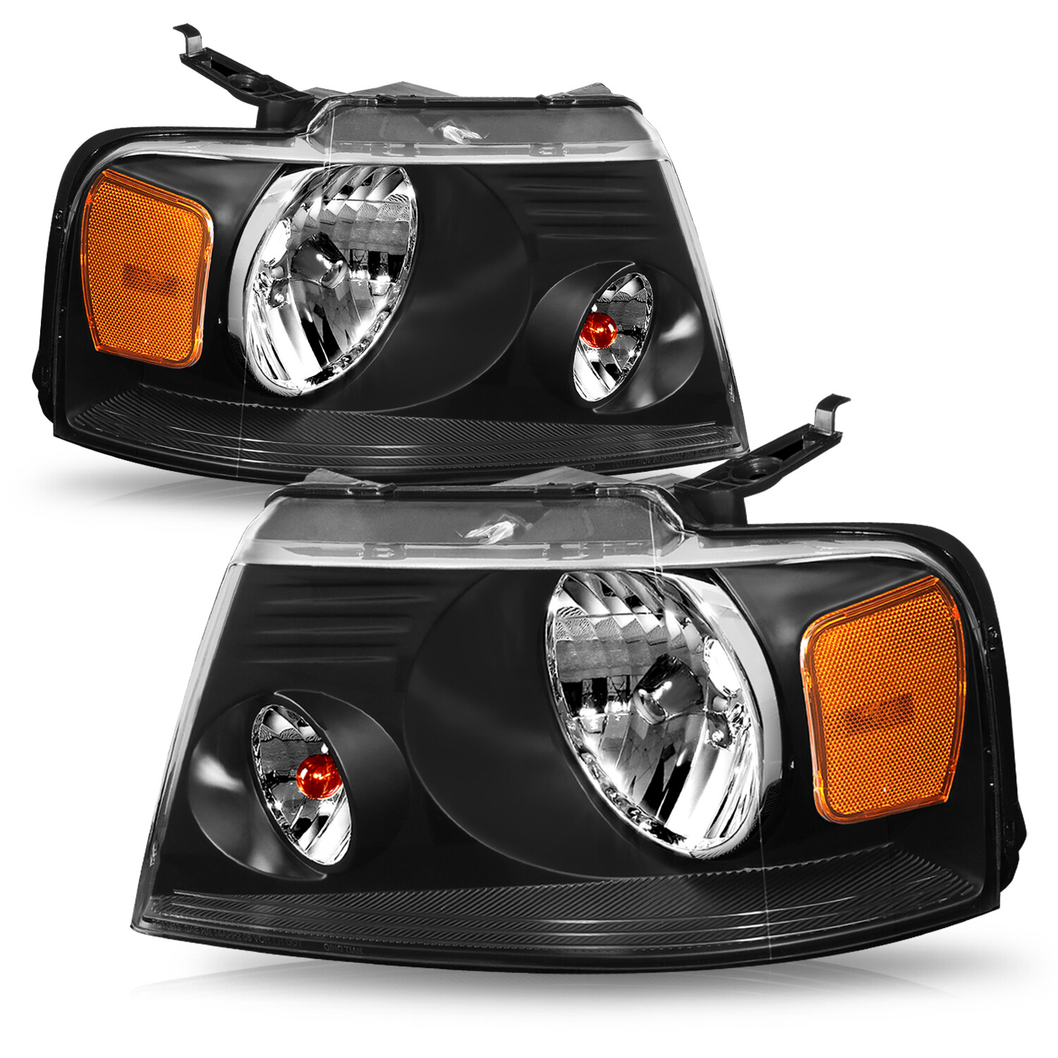 For 2004-2008 Ford F150 Black Housing Headlights Amber Corner Lamps Set L+R