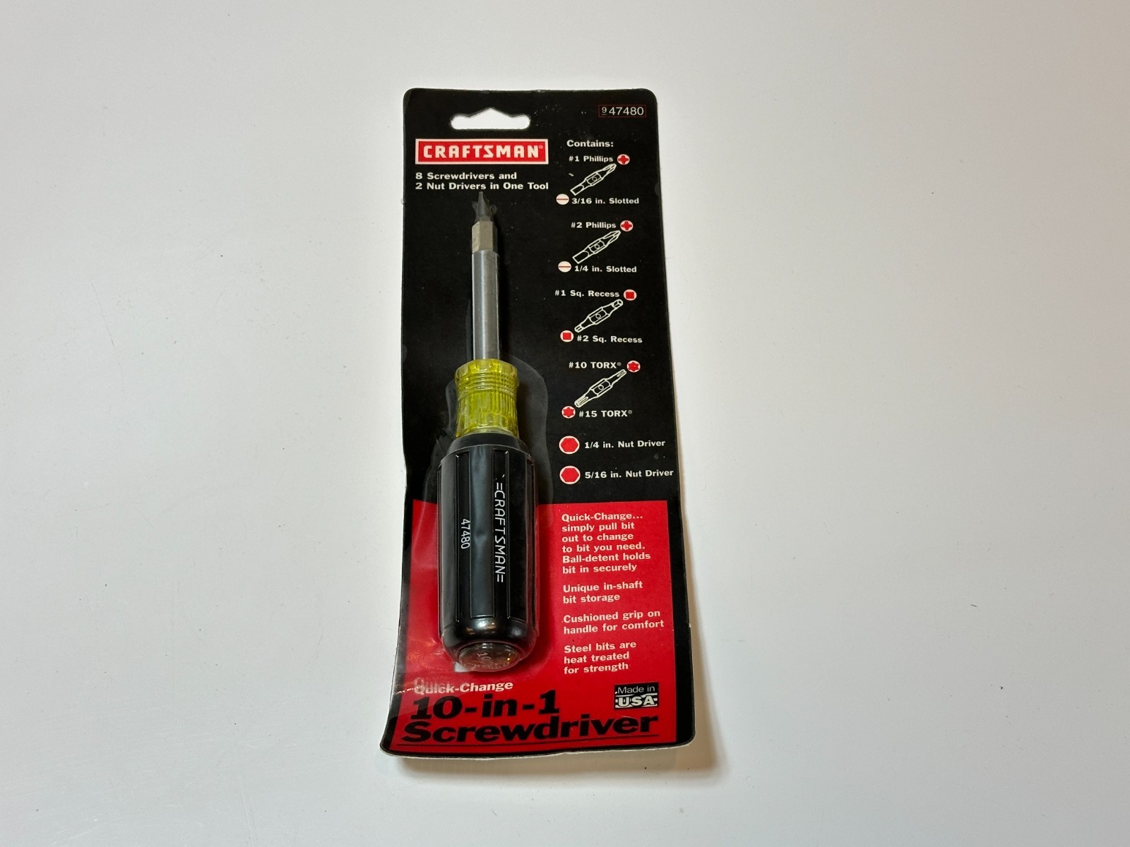 NOS Sears Craftsman USA 47480 Rare 10-in-1 Screwdriver Cushion Grip Quick Change