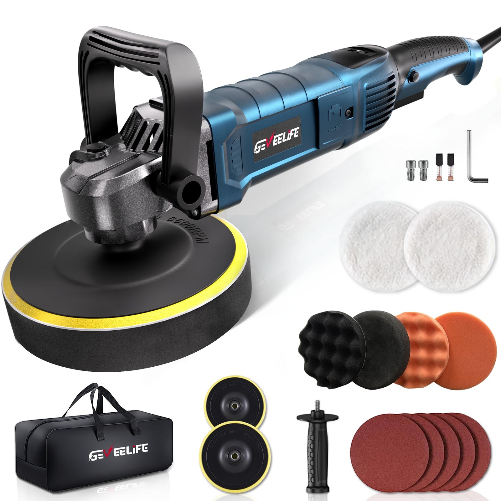 GEVEELIFE Buffer Polisher, 6 Inch/7 Inch 1600W Rotary Car Blue