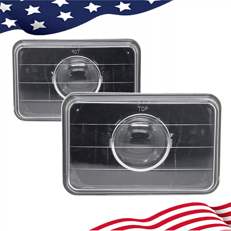 4×6″ Clear Glass Lens Diamond Cut Black Semi Sealed Beam Headlights Headlamps