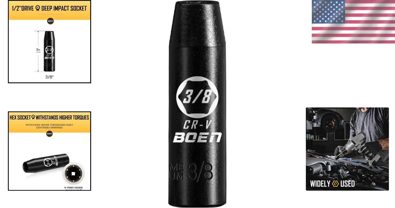 1/2″ Drive Deep Cr-V Impact Socket – 3/8″ with Manganese Phosphate Coating