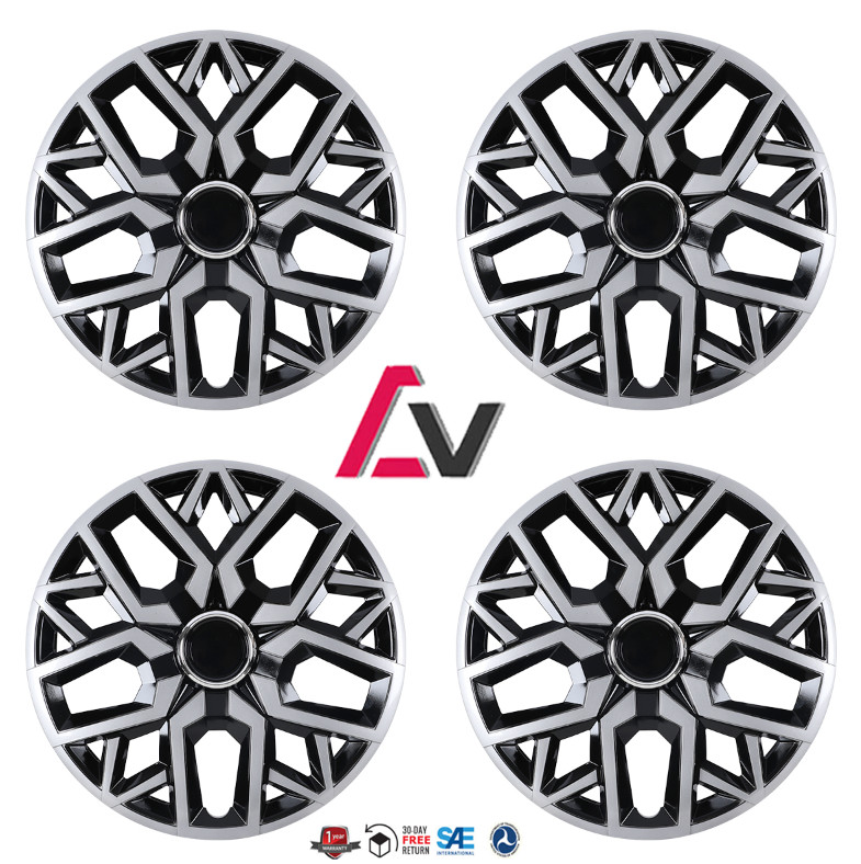 4PCS 17″PP for Universal Hubcaps for Steel Wheel Rims Cover Black&Silver Lacquer