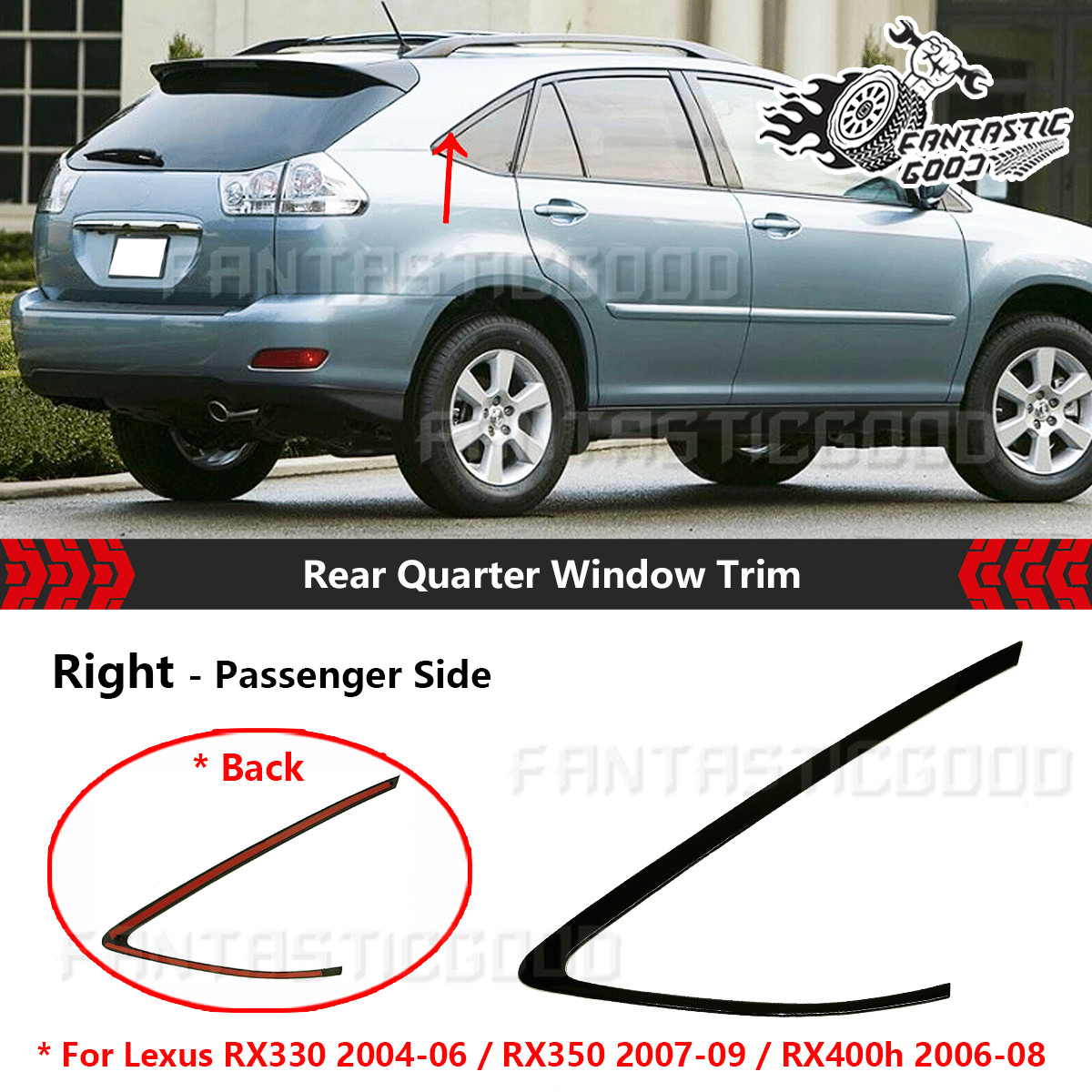 For Lexus RX330 RX350 RX400h 04-09 Right Passenger Side Rear Quarter Window Trim