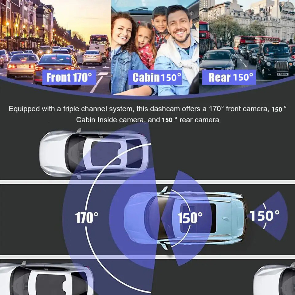 3 Cameras Mirror Carplay Android Auto Car Dash Cam Rearview 2.5K Video WIFI DVR