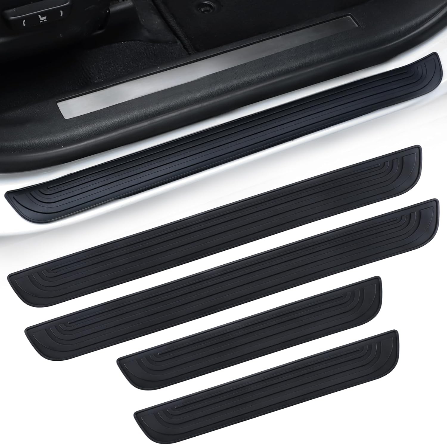 4x PVC Soft Rubber For Honda Car SUV Door Scuff Sill Cover Panel Protector Black