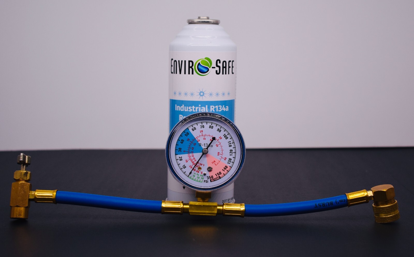 Industrial R134a Replacement Refrigerant. Auto, 1 can, Brass Gauge