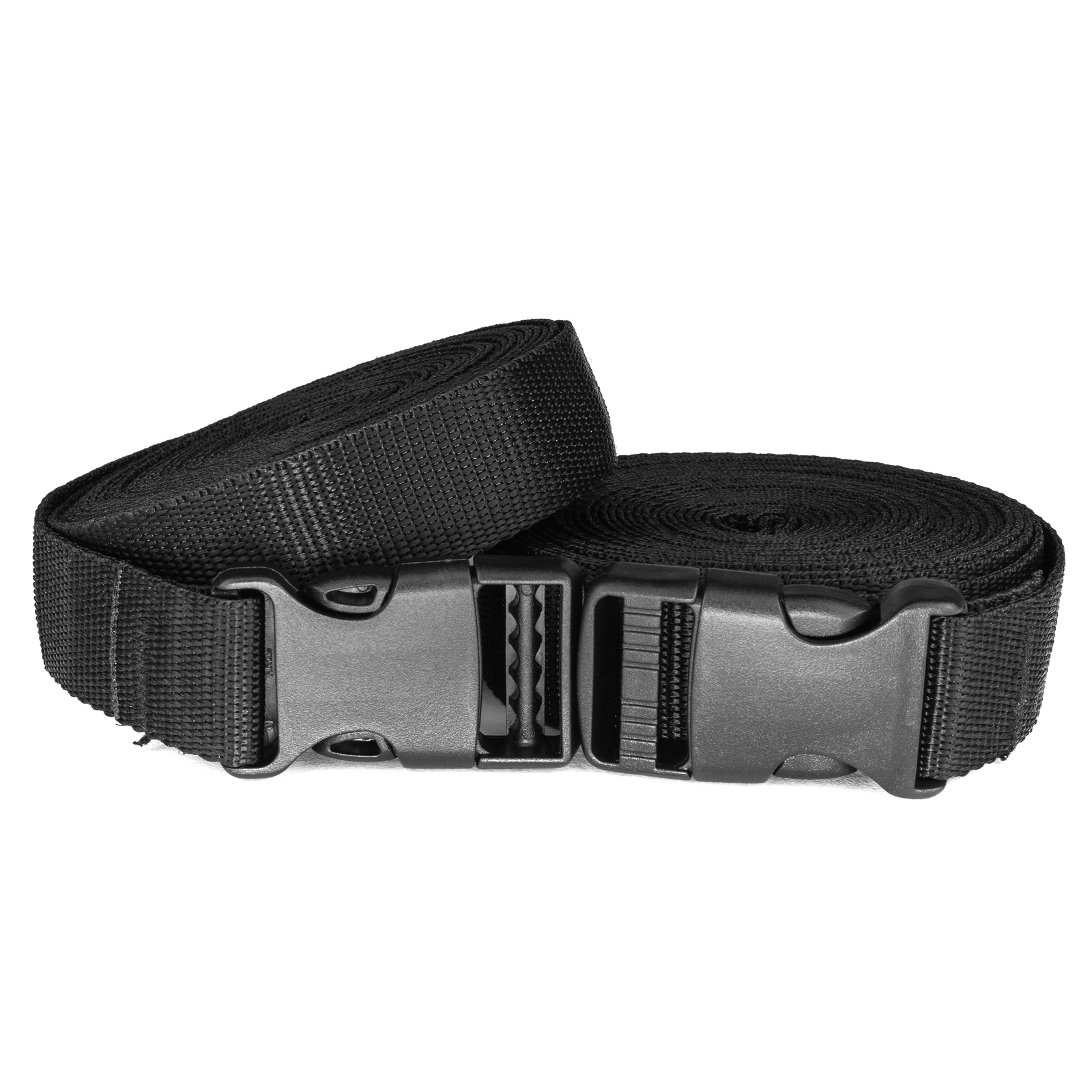 Strong Black Nylon Tie Down Fastening Straps (2) With Buckles Female & Male Ends