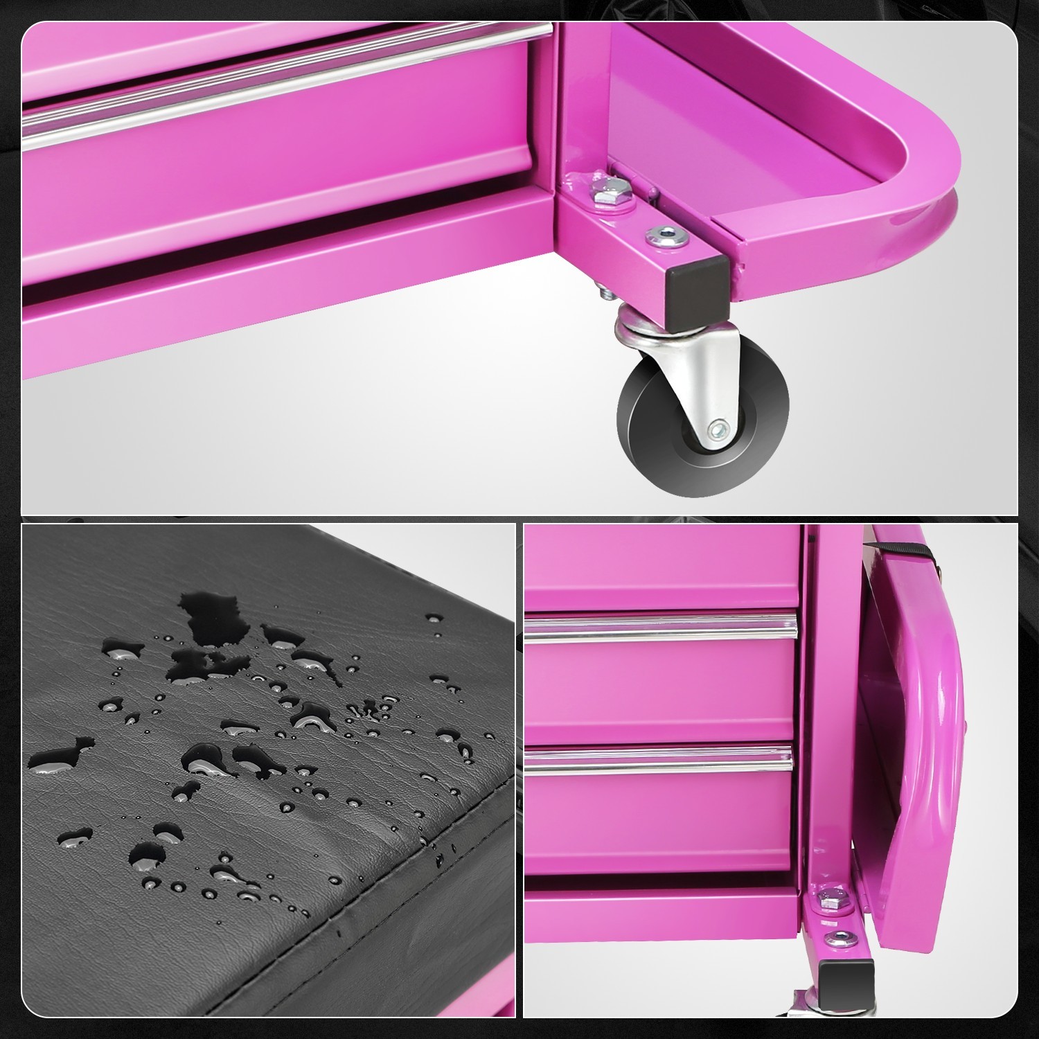 350lbs Capacity Adjustable 2-IN-1 Purple 3 Drawer Rolling Mechanics Tool Seat