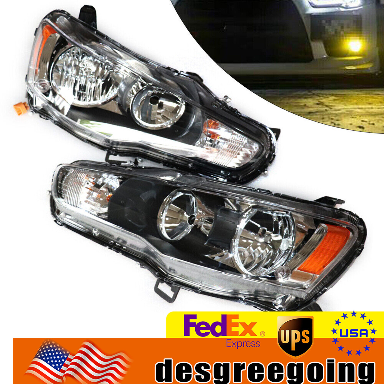 Fits Mitsubishi Lancer 2008-2017 Pair Halogen Headlights Headlamps Left + Right