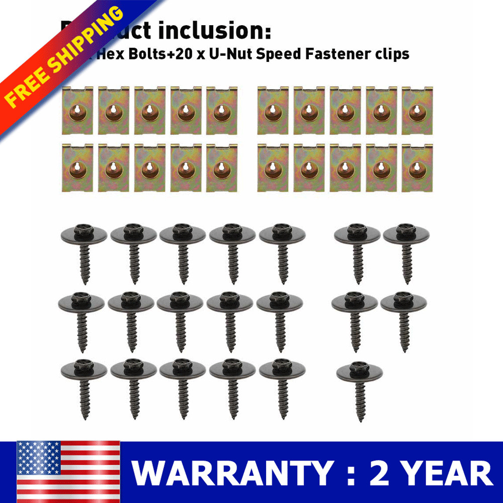 US U-Clip Nuts and Bolts Set 40 Packs, Metal Speed Fastener Clips with Mounting