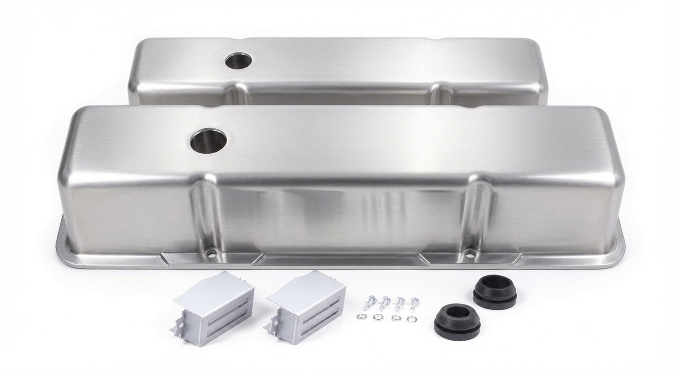 1958-86 Polished Aluminum SB Chevy SBC Valve Covers Smooth Plain Tall 350