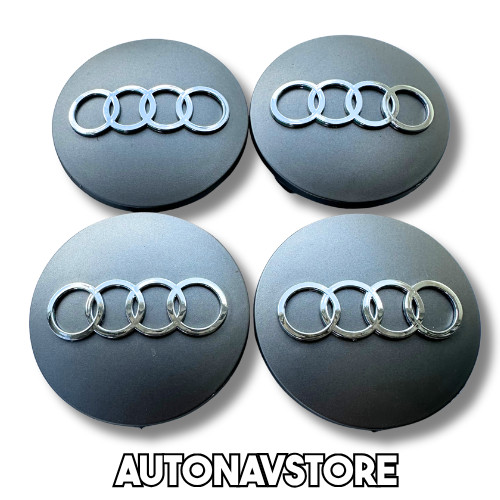 AUDI Gray/Chrome 4x 60mm Wheel Center Caps for A3 A4 A6 A8 TT Q7 – High Quality
