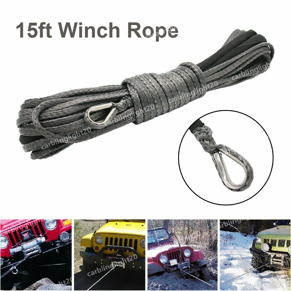 Synthetic Fiber Recovery Rope Winch Line Fit 10000LBS 1/4”x50′ Cable Grey 4WD
