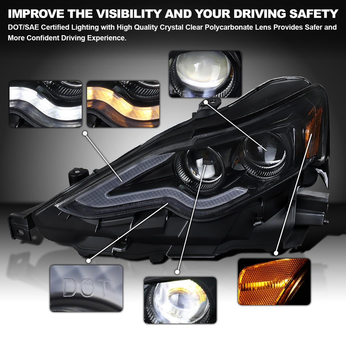 Jet Black Fits 2014-2016 Lexus IS250 IS350 Full LED Projector Headlights LH+RH