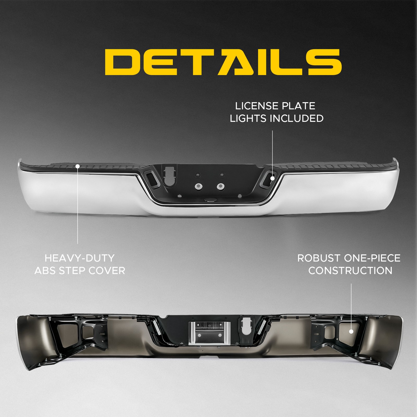 VRC Chrome Steel Rear Bumper Assembly for 09-18 Dodge Ram 1500 10-12 2500 3500