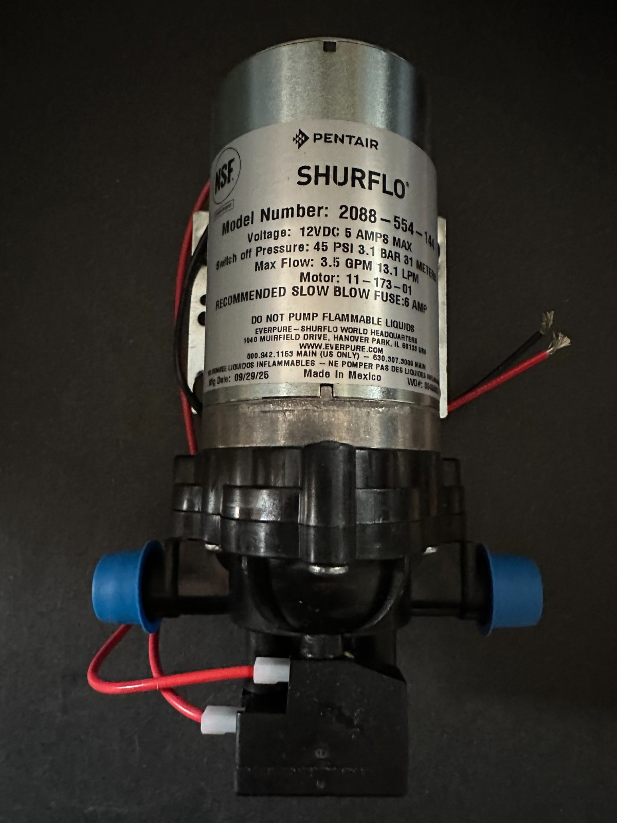 SHURflo Fresh Water RV Pump-12v DC- 3.5 GPM-45 psi-2088-554-144 Brand New!