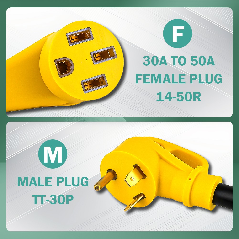 30A Male to 50A Female Adapter: 12-Inch Power Cord for RVS 125V 3750W D20 CA