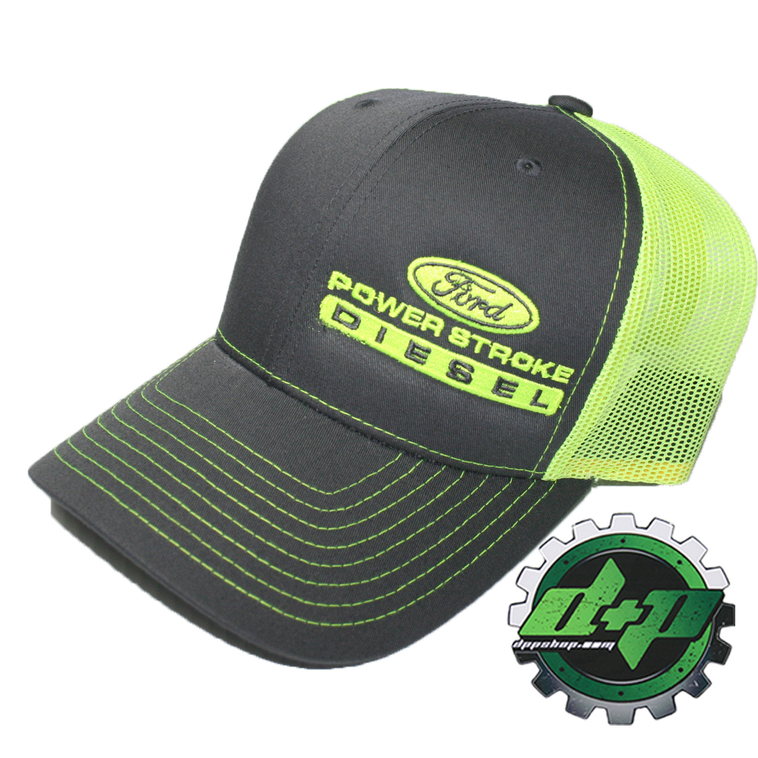 Ford Powerstroke richardson 112 hat truck Charcoal Gray YELLOW mesh snap back
