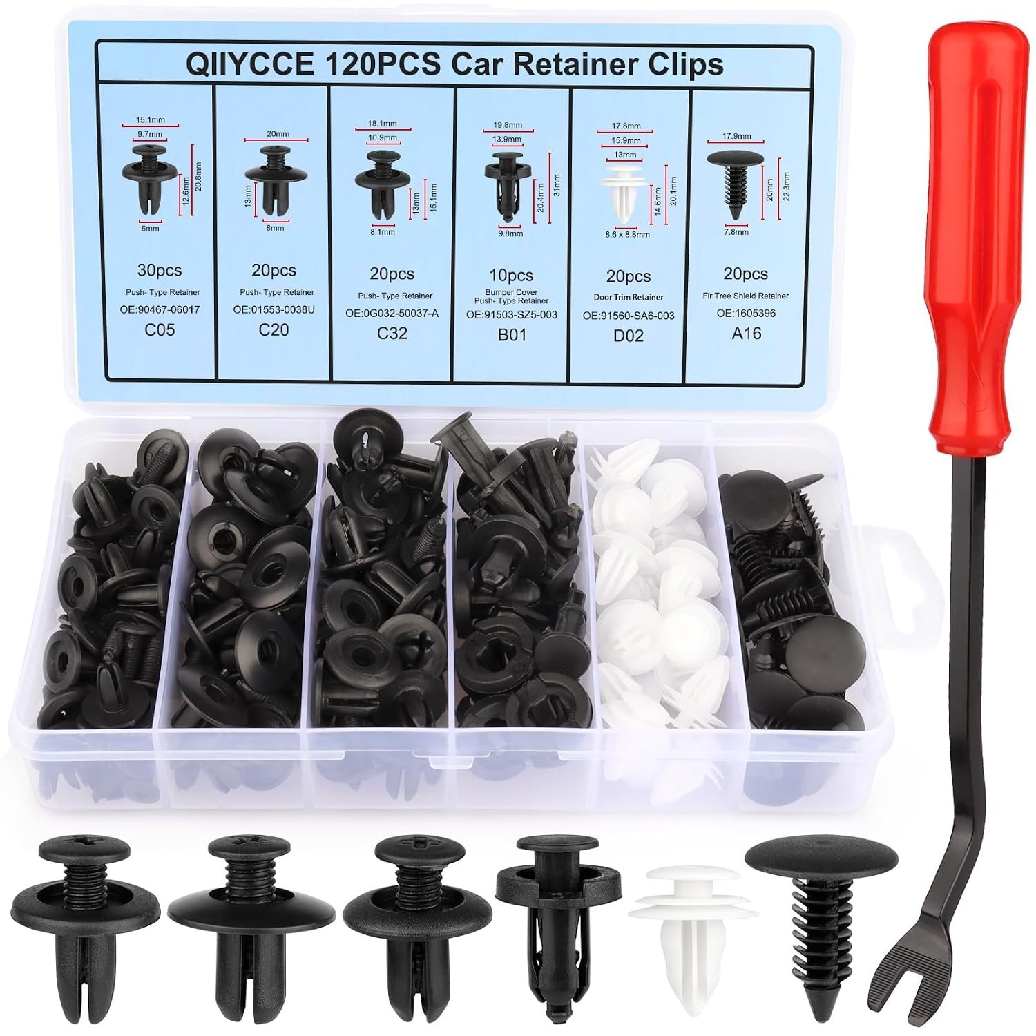 Durable 120PCS Car Fasteners & Clips – Ideal for Bumpers & Fenders, 6 Sizes
