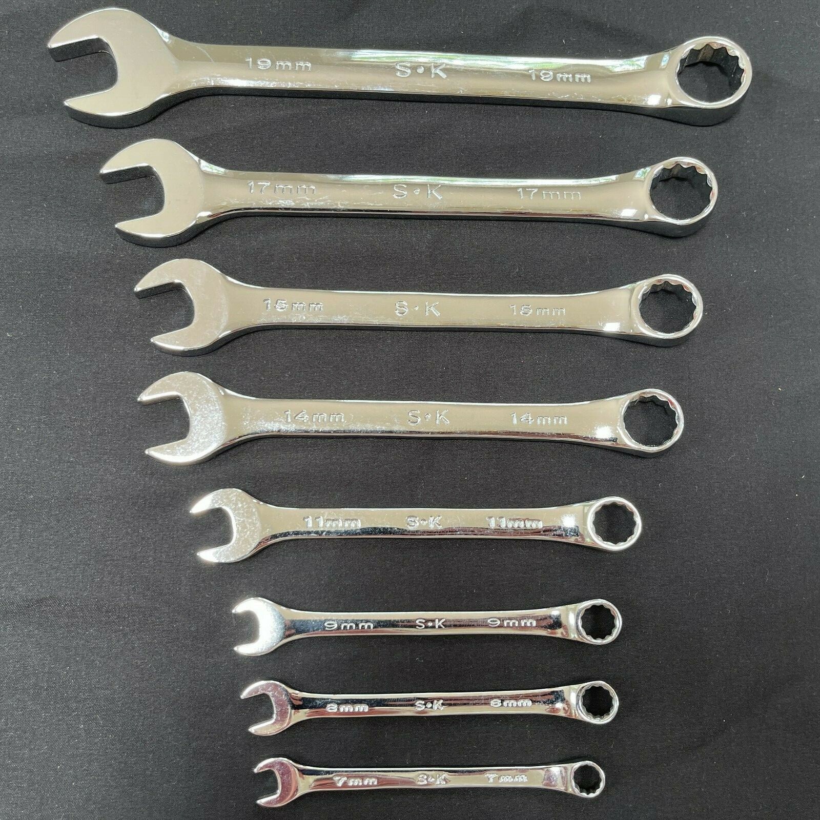 SK Hand Tool 8pc 12 Point Metric Combination Wrench Set 7mm – 19mm New Old Stock