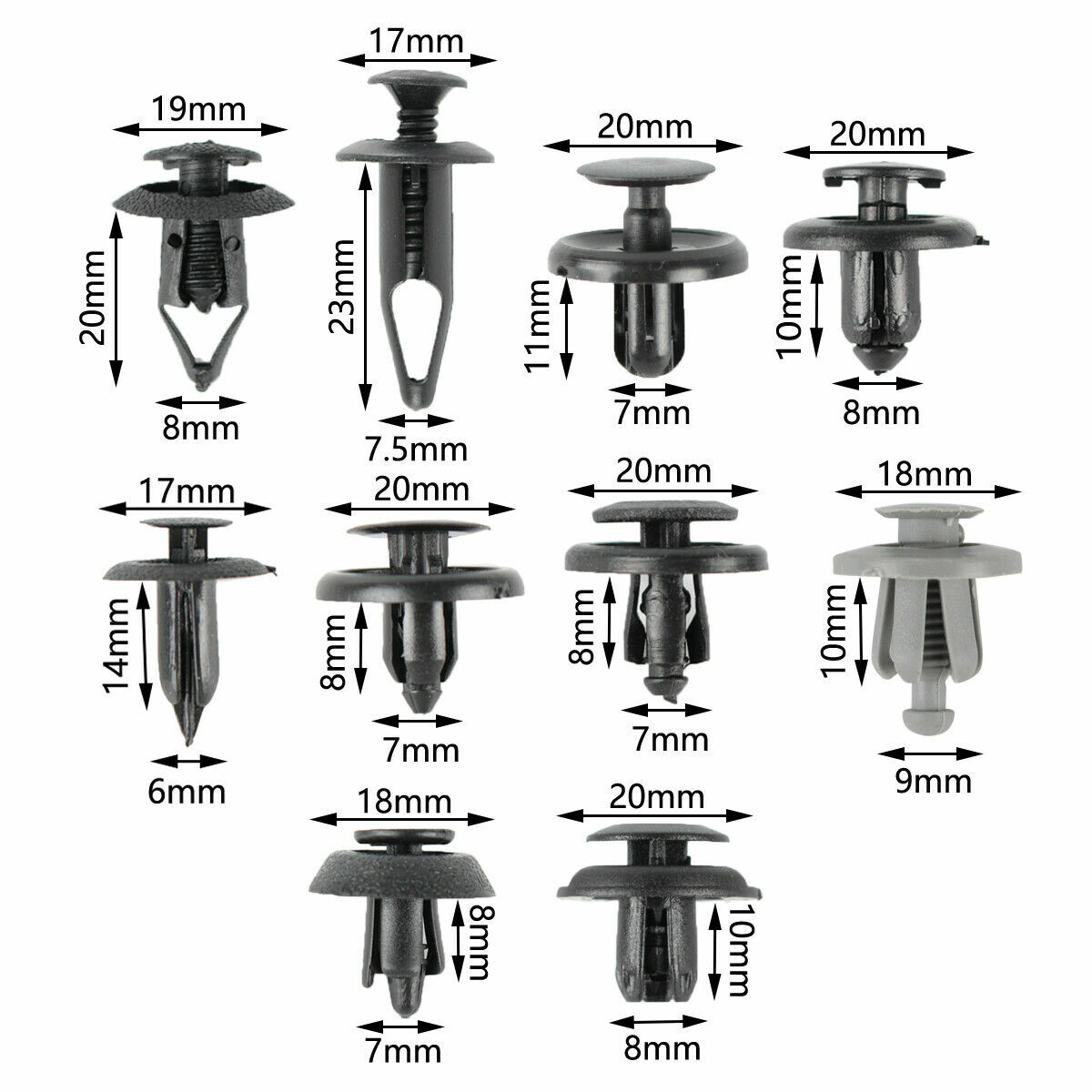 100 x Trunk Screw Rivets Set Car Bumper Fender For Auto Plastic Fastener Clips