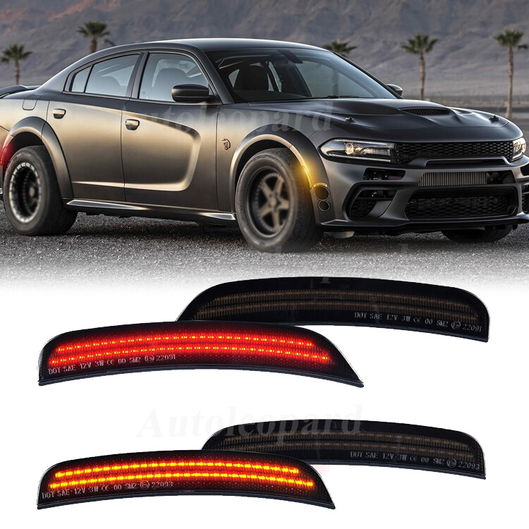 2-Row Front Amber Rear Red Side Marker Turn Signal Light For Dodge Charger 15-23