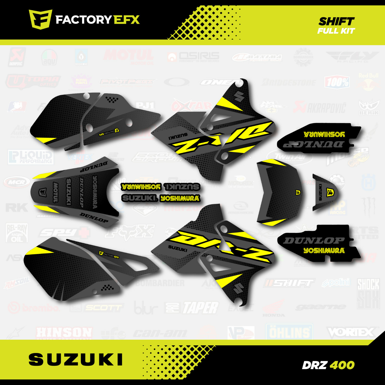 Gray Yellow Shift Graphics Kit fits Suzuki DRZ400SM Drz400s drz400 Supermoto DRZ
