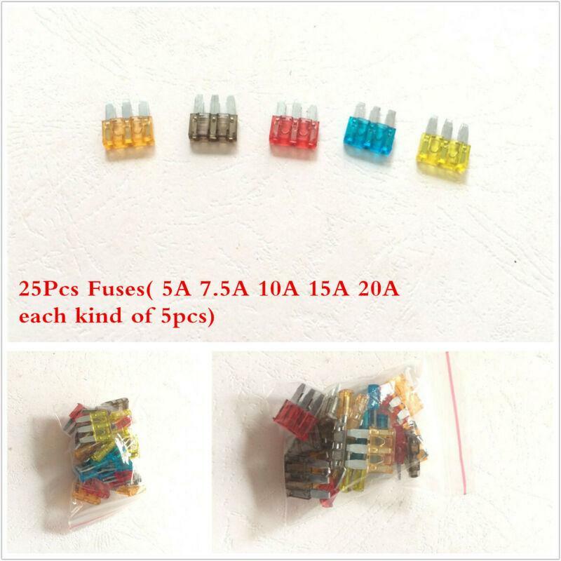 25pcs Fuses ( 5A 7.5A 10A 15A 20A,each kind of 5pcs) Universal