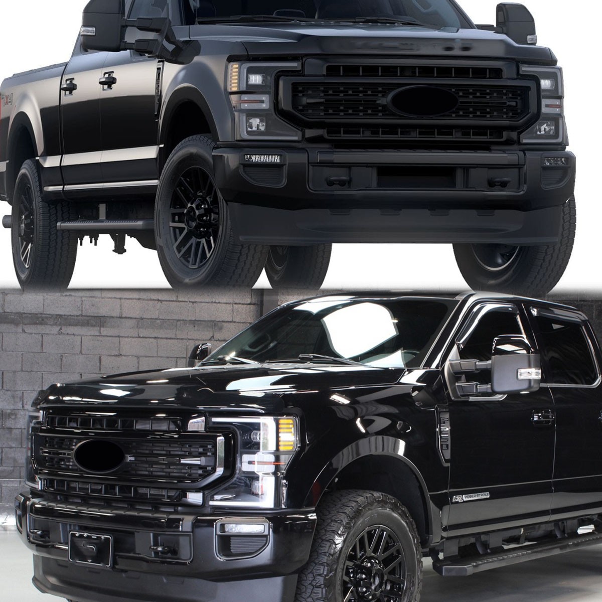 For 2020-22 Ford F250 F350 Super Duty Platinum Gloss Black Front Grille Assembly