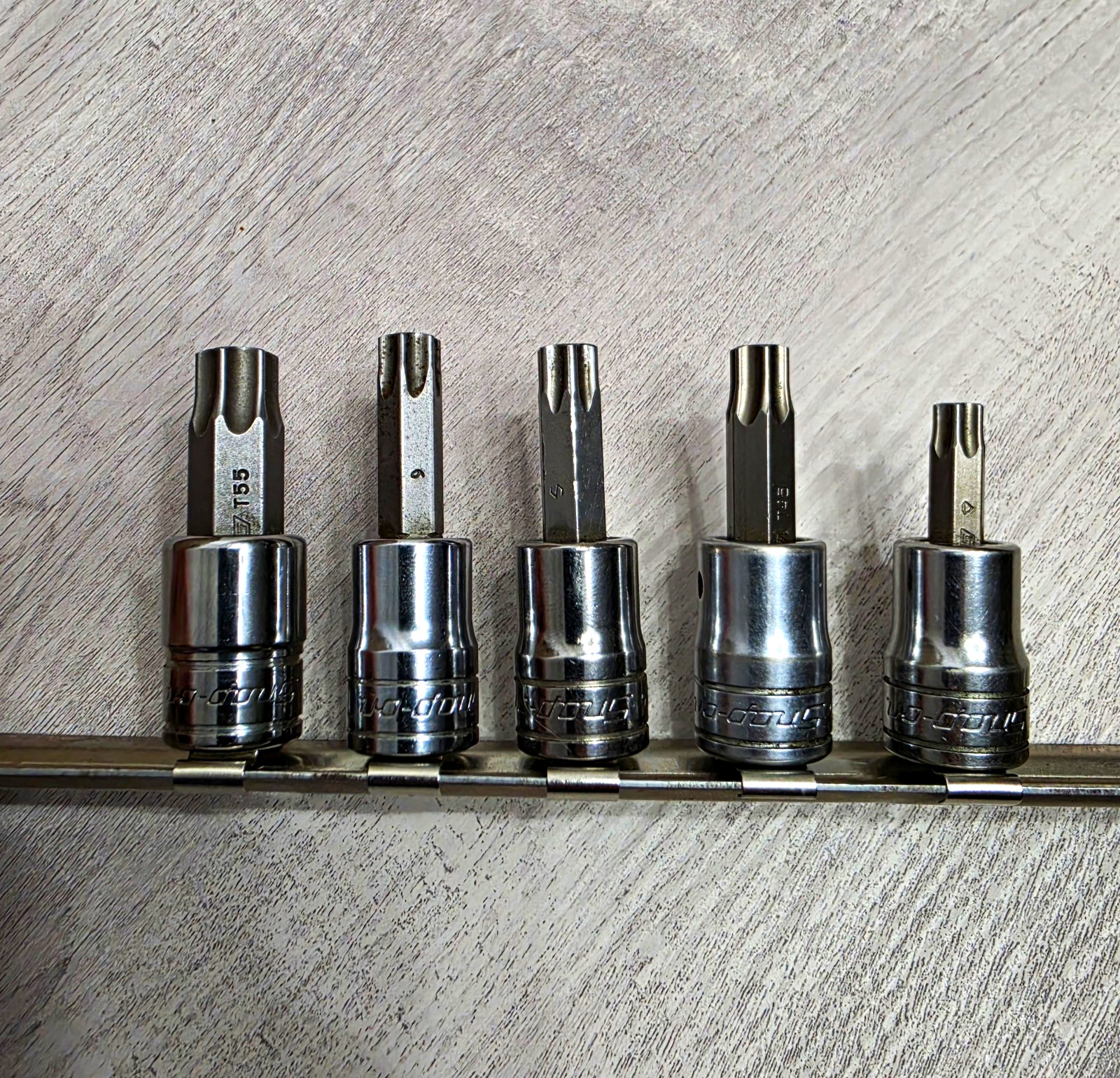 Snap On 5 Piece Torx Bit Set 6 Point 3/8 Drive T55-T50-T47-T45-T40 Torx Sockets