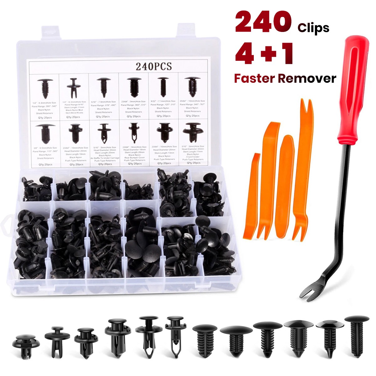 240pcs Auto Car Bumper Retainer Clips Kit Fastener Remover Push Pin Rivet Screw