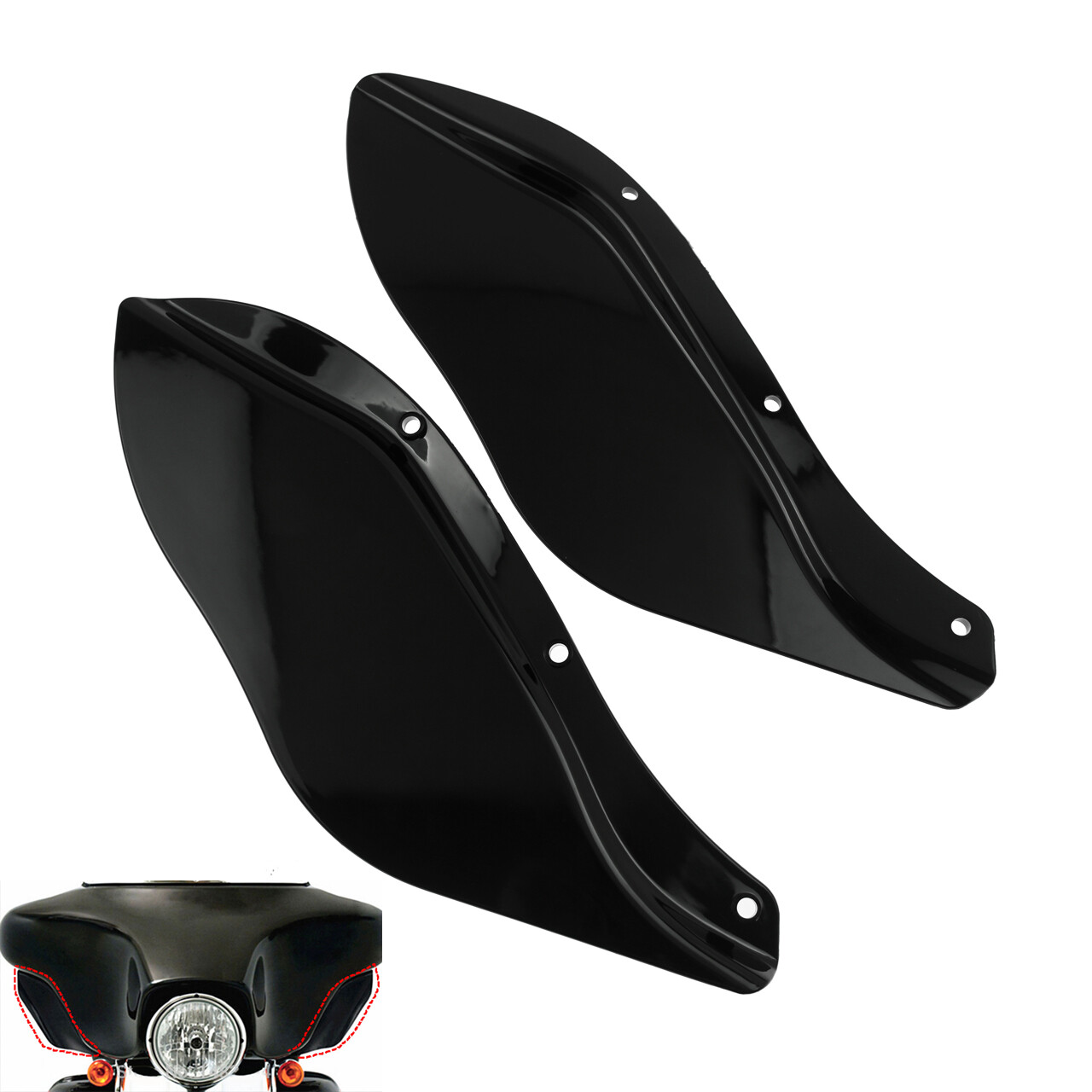 Black Fairing Windshield Side Wing Air Deflector Fit For Harley Touring 1996-13