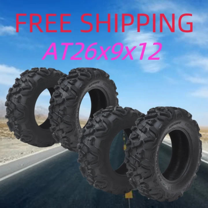 4 pcs 26×9-12 26×9-12 6PR TL 410lbs Load 26 9 12 ATV/UTV Tubeless Tires 26×9-12