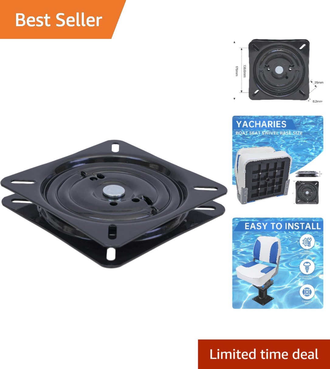 Versatile 7″ x 7″ Boat Seat Swivel with Powder-Coated Finish for Lasting Quality