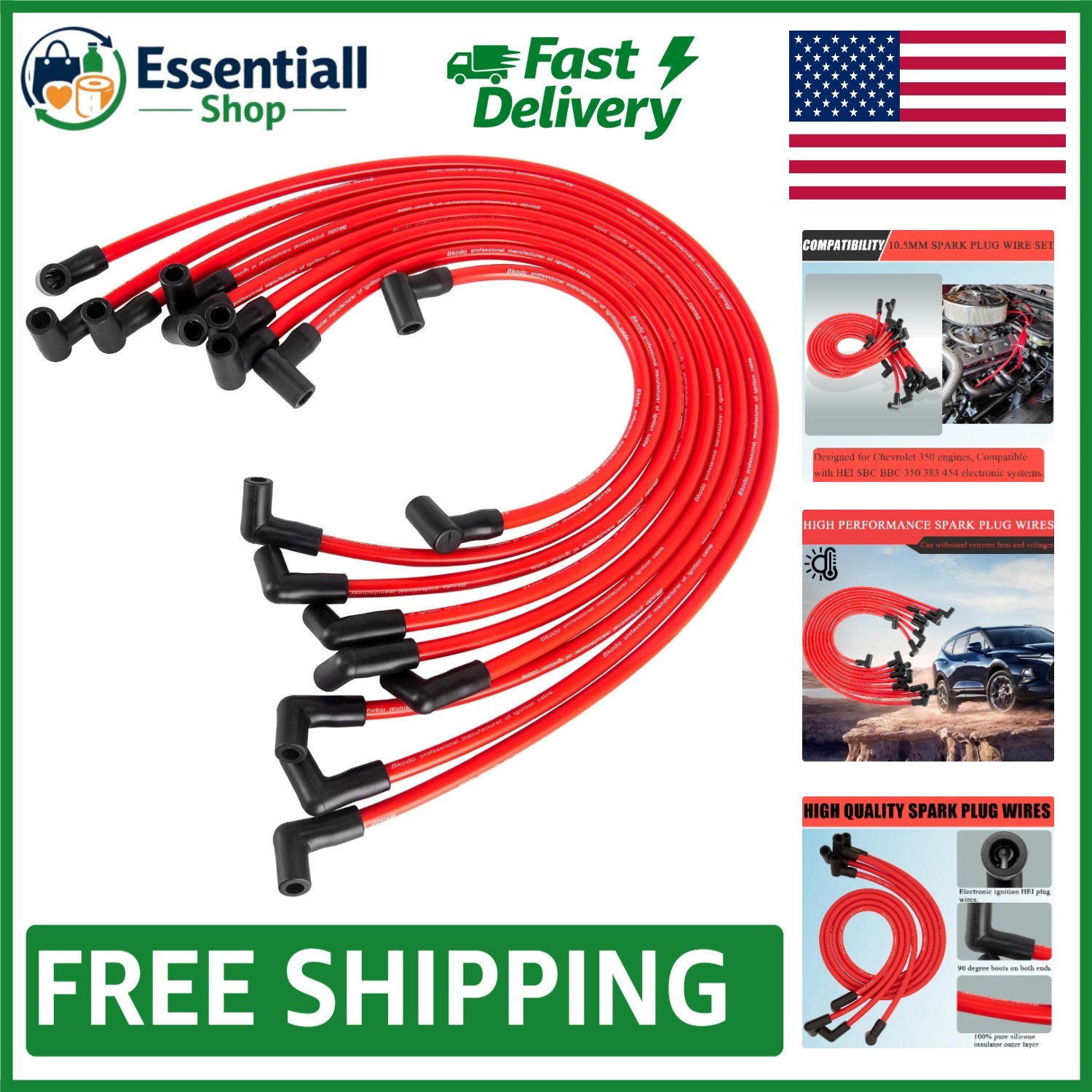 High-Performance Spark Plug Wires for Chevy BBC SBC 350 383 454 – Durable Set