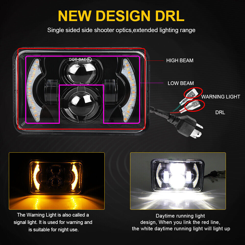 2PC 4×6″ LED Headlights Hi-Lo DRL Sealed Beam for 1994-1997 Chevy S10 Blazer DOT