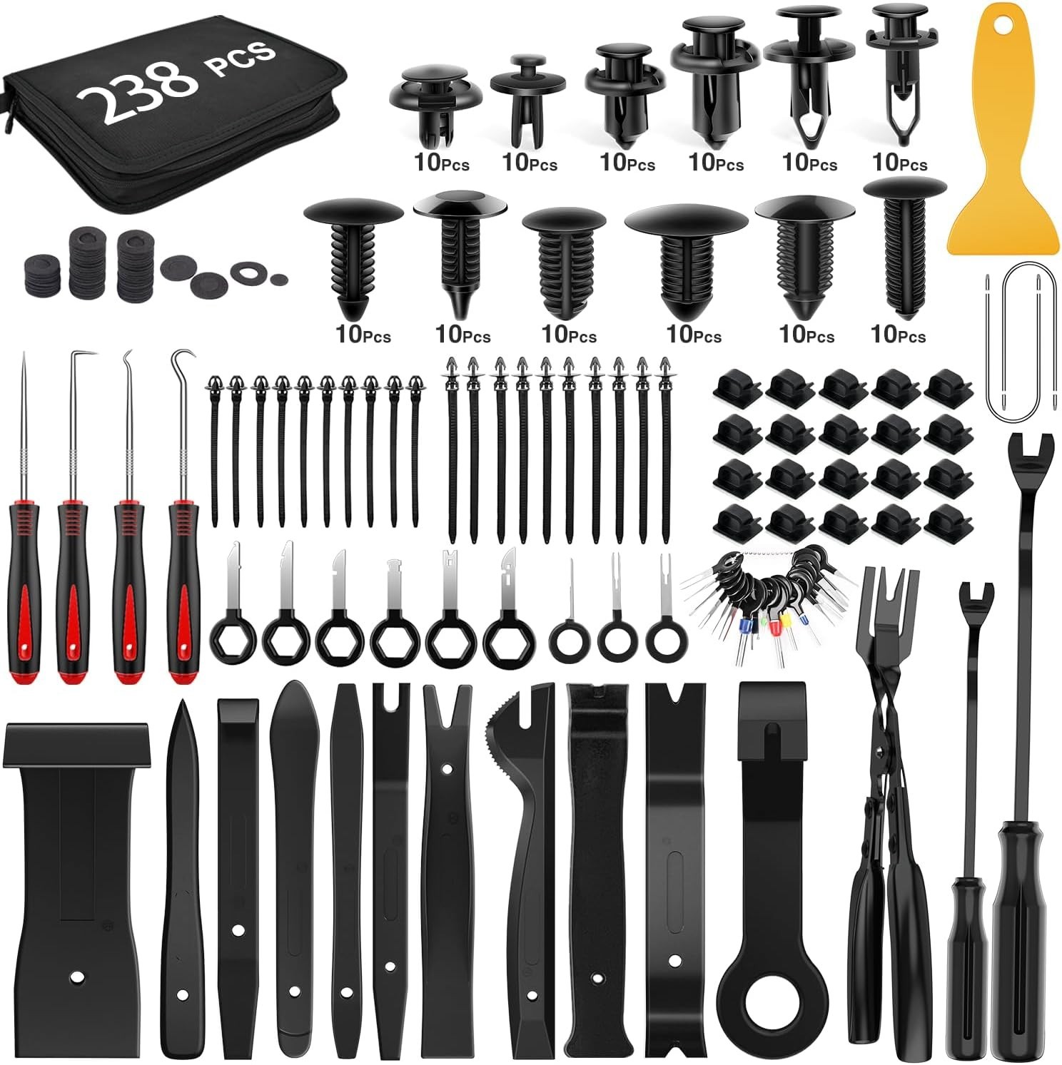 238PCS Car Trim Removal Tool Kit with Push Pin Fasteners, Panel Clips & Pliers