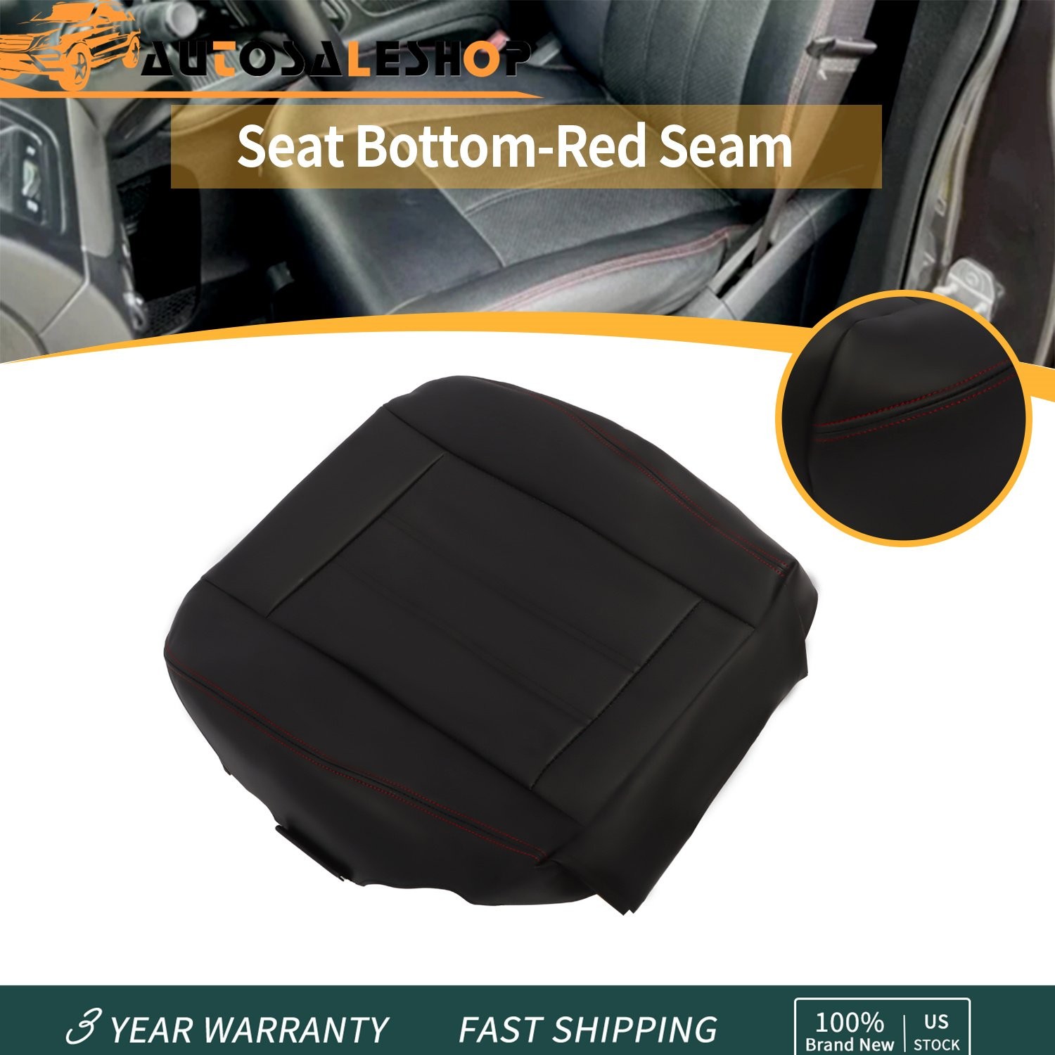 For 08-20 Dodge Grand Caravan Driver Side Bottom Leather Seat Cover Red Seam NEW