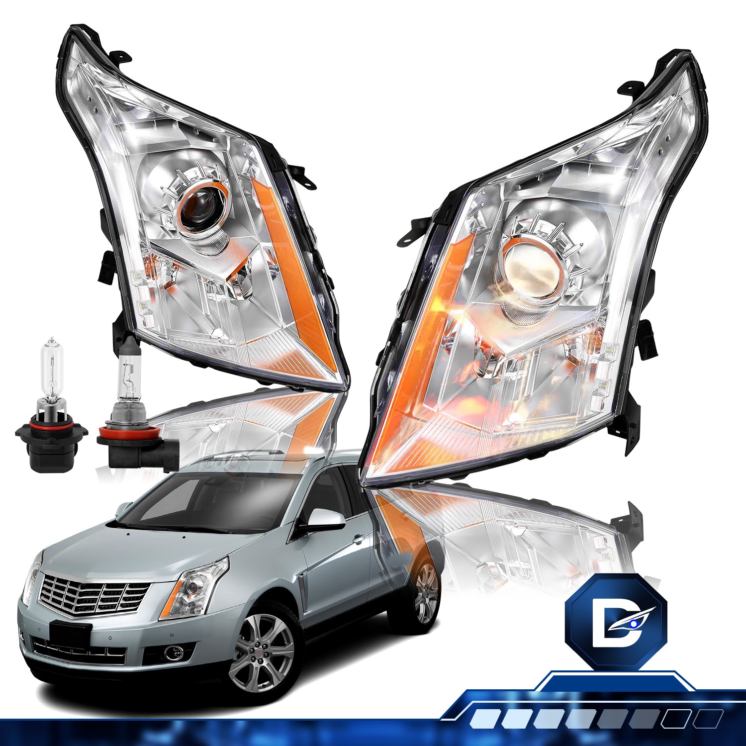 For 2010-2016 Cadillac SRX Halogen Projector Headlights w/bulbs Left+Right Side