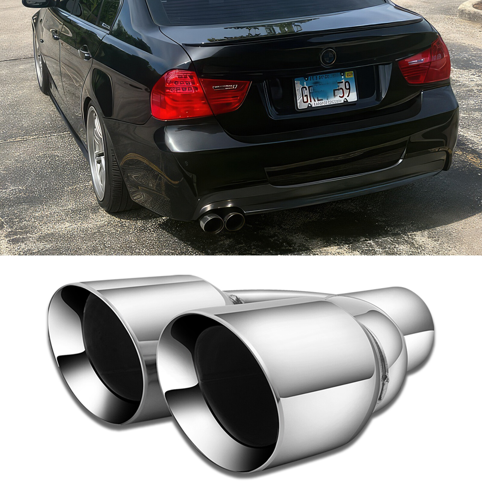 For 3 Series 328i 325i E90 E92 2.5″ in 3.5” out Dual Exhaust Tip Double Wall