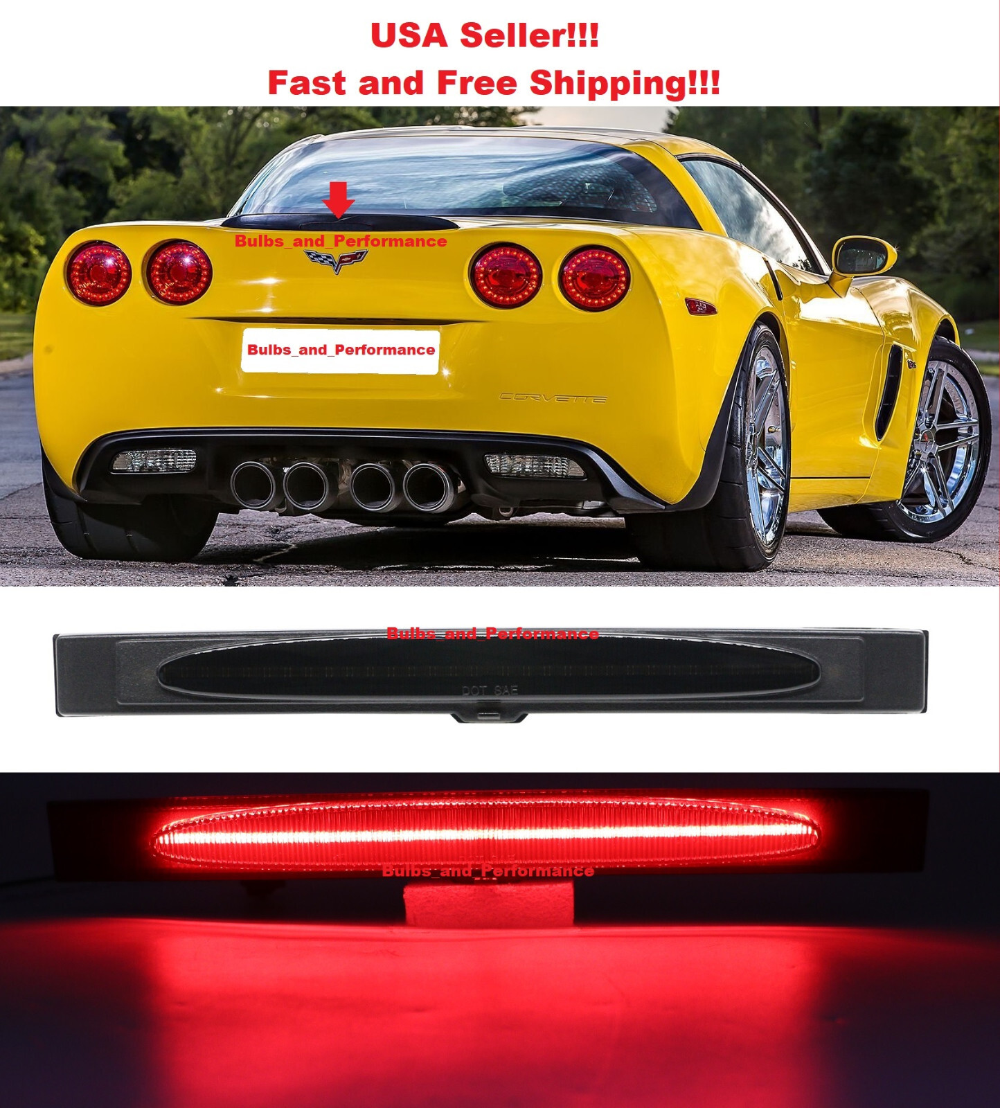 SMOKED LENS LED 3RD THIRD BRAKE LIGHT LAMP for 2006-13 CHEVY CORVETTE CHEVROLET