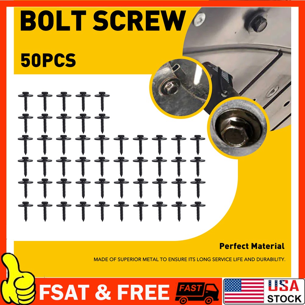 50x Metal Car Body Retainer Clips Bumper Fender DRL Bolt Screw Black 7.8mm Hex B