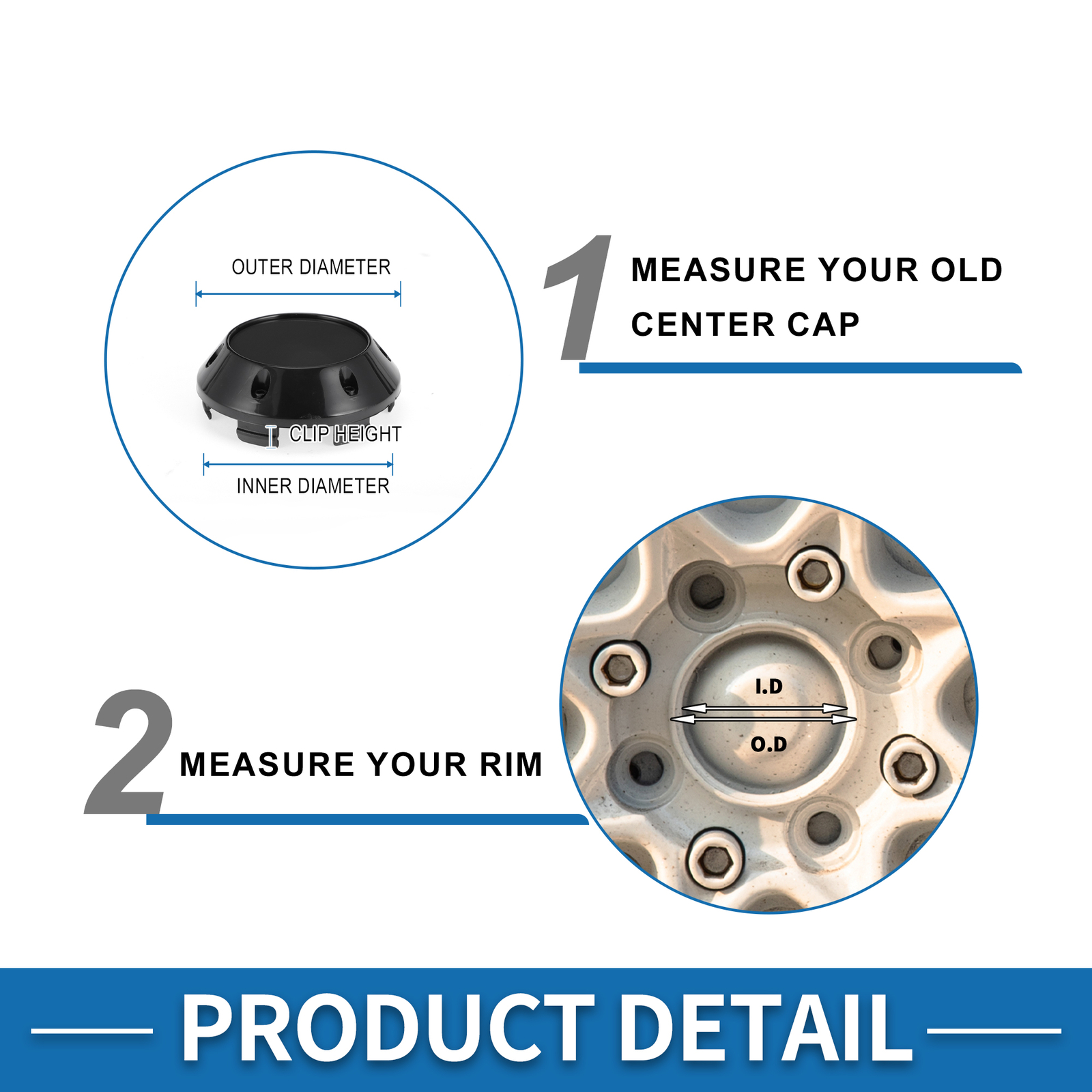 Single Wheel Center Caps OD: 68mm/2.68″ Black with Black Sticker Universal