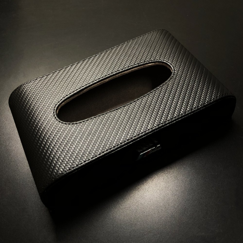 1Pcs M Power Color Tissue Box Paper Towel For Car Armrest Box Black Carbon Fiber