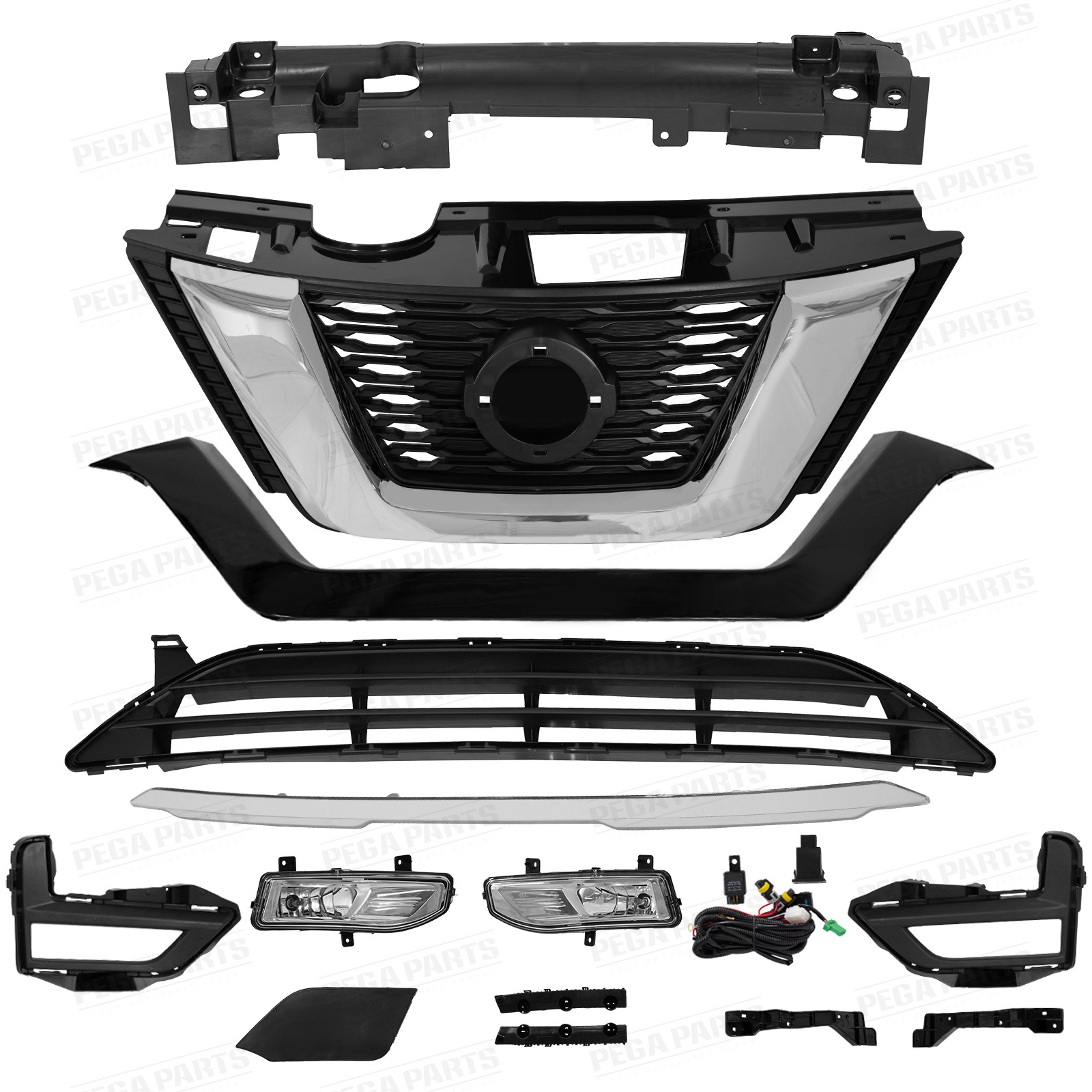 For Nissan Rogue 2017-2019 Front Upper Lower Grille Fog light Kit Radiator Cover