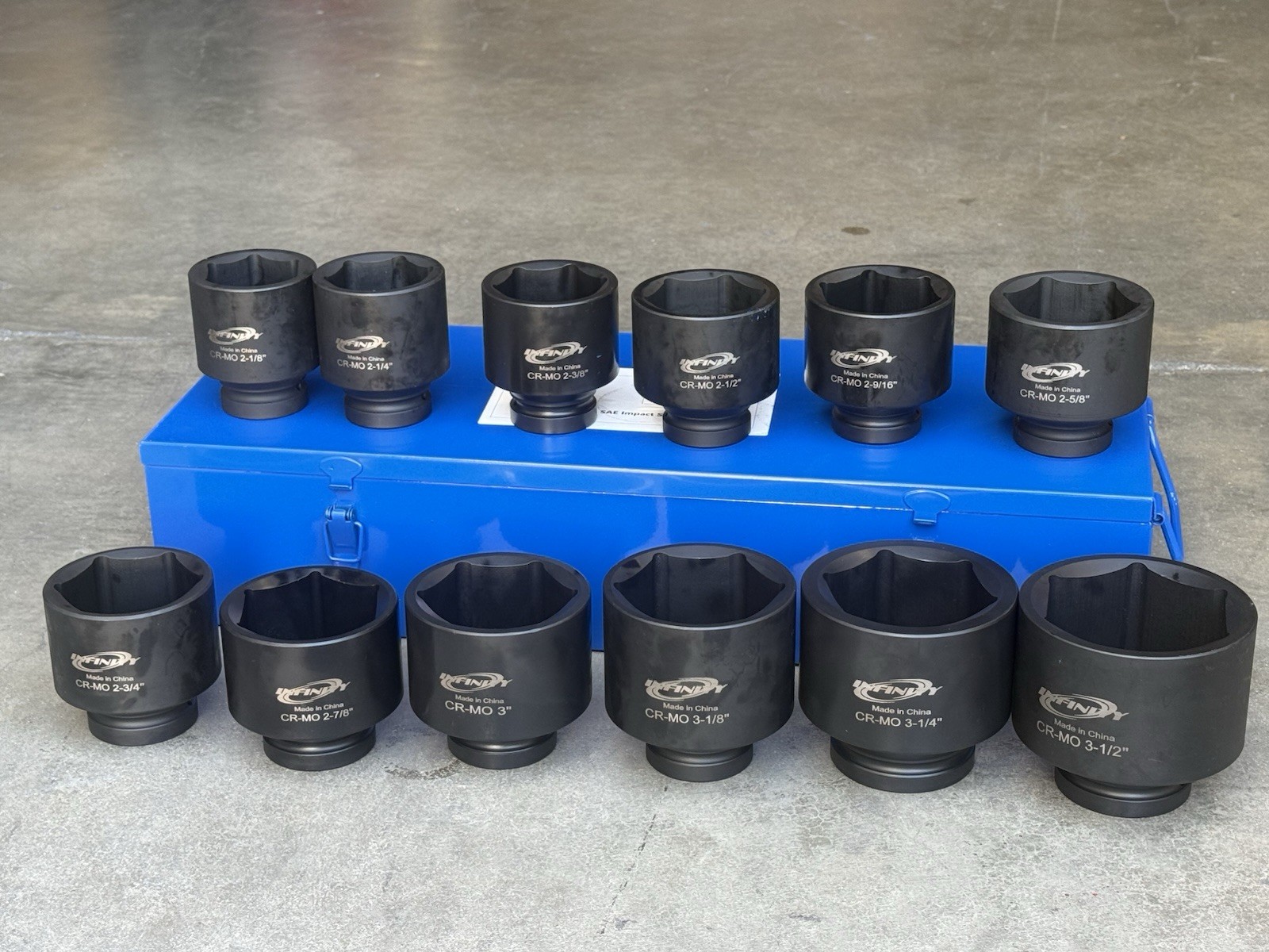 12pcs 1″ Drive 6 Point Jumbo Deep Impact Socket Set SAE 2-1/8″ ~ 3-1/2″ Cr-MO