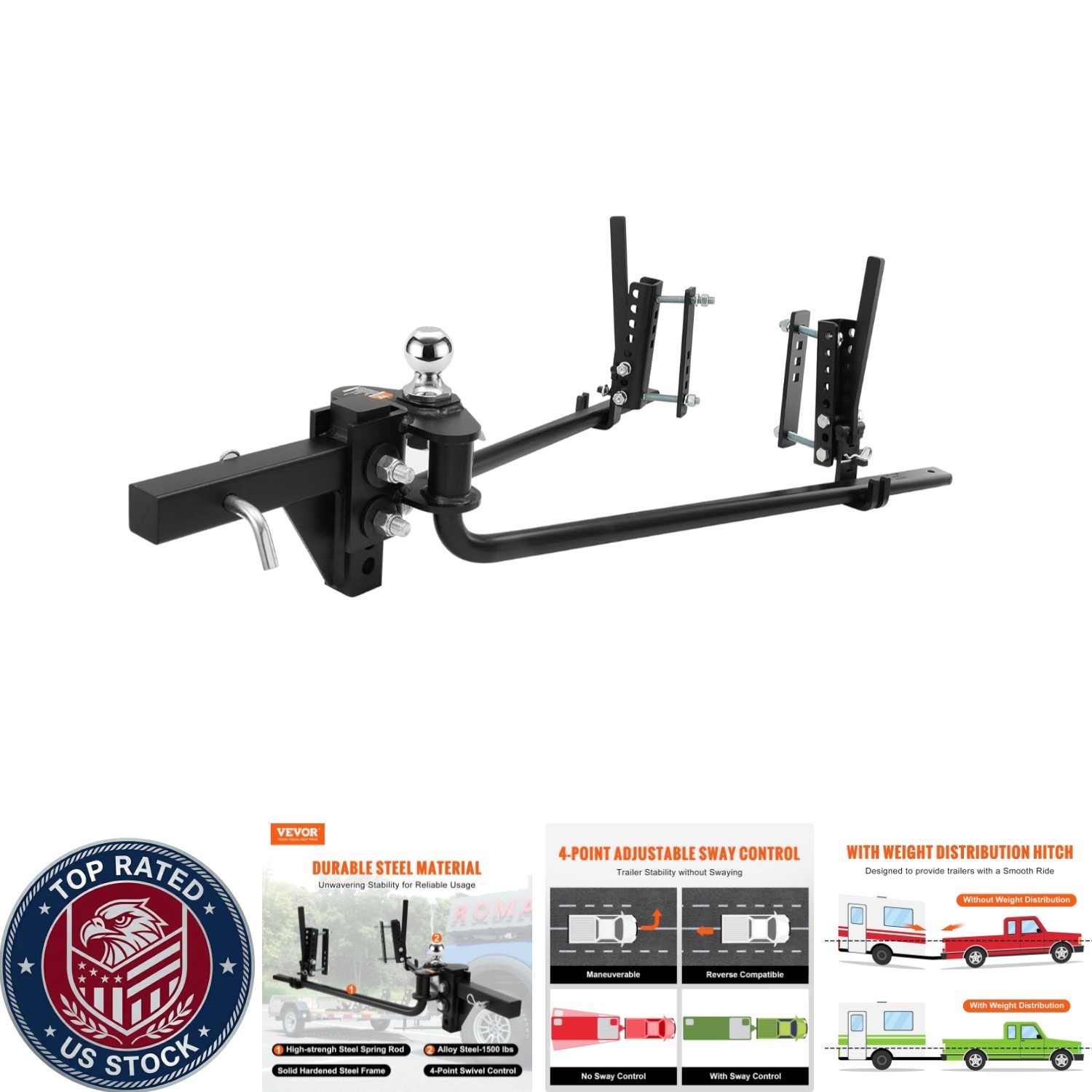 Universal Trailer Hitch with 4-Point Stability System – 1,500 lbs Load Capacity