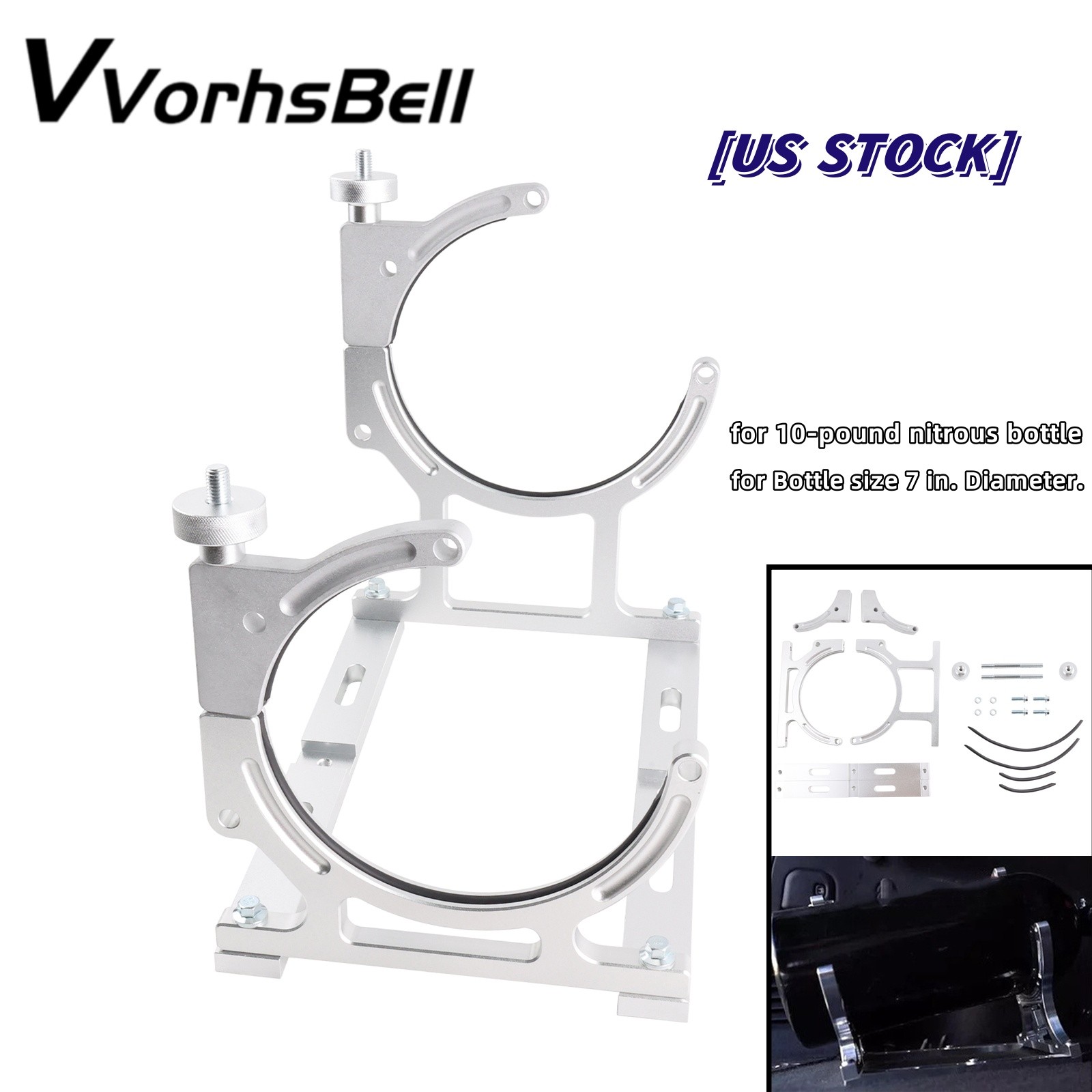 7″ Nitrous Oxide Nos Single Bottle Holder Bracket Aluminum for 10-15 lb Silver